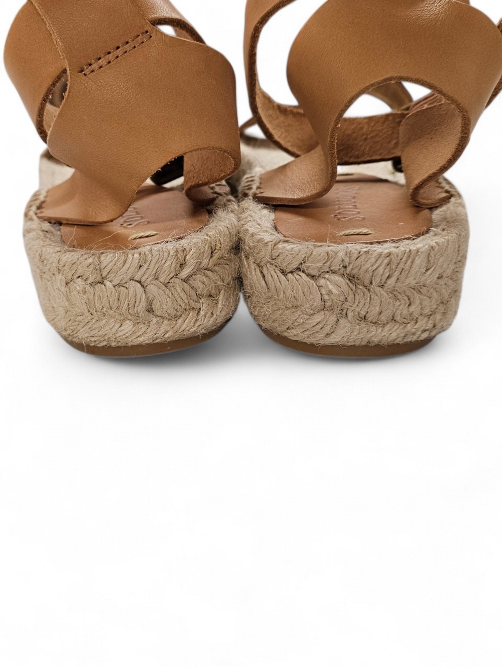 Soludos Cadiz Platform Espadrille Sandal In Tan Leather And Cream Size 8.5 - Picture 8 of 11
